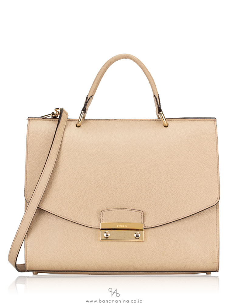 FURLA Julia Large Leather Top Handle Satchel Cream