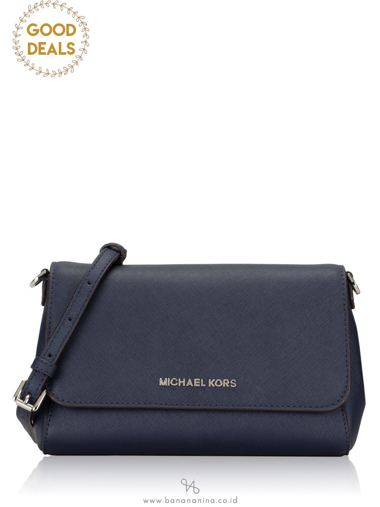 MICHAEL KORS Jet Set Item Medium Saffiano Pouchette Crossbody Navy
