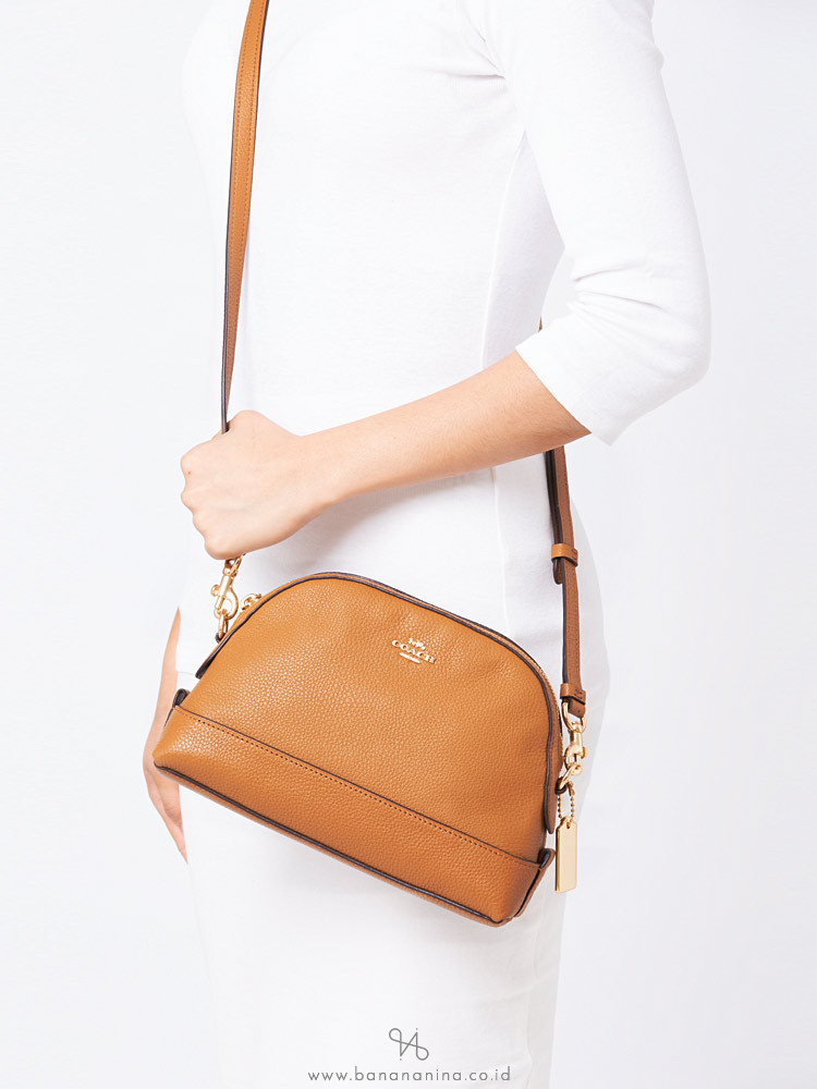 COACH 76673 Leather Mini Dome Crossbody Light Saddle