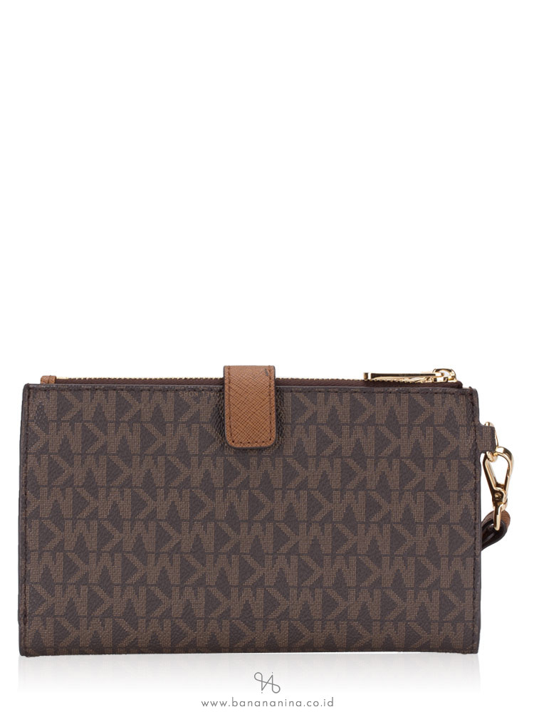 MICHAEL KORS Jet Set Monogram Double Zip Wristlet Brown