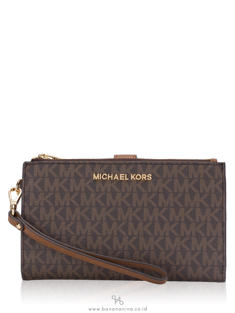 MICHAEL KORS Jet Set Monogram Double Zip Wristlet Brown