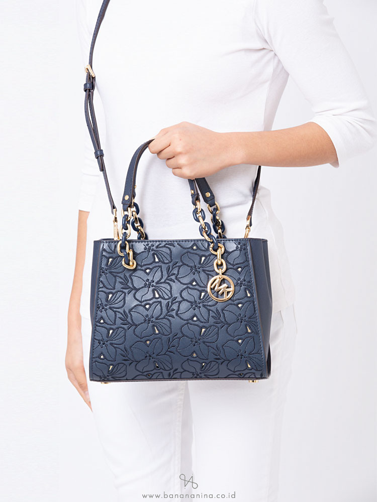 MICHAEL KORS Sofia Floral Medium North South Tote Navy