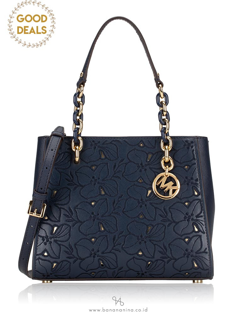 MICHAEL KORS Sofia Floral Medium North South Tote Navy