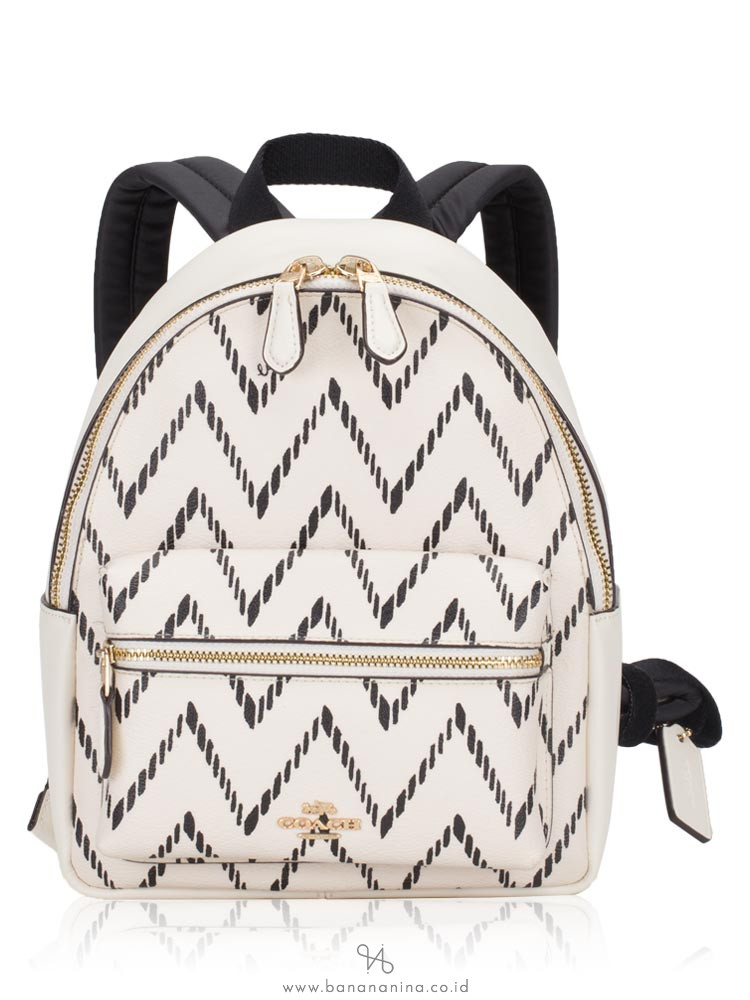 COACH 68098 Geo Chevron Mini Charlie Backpack Black Chalk