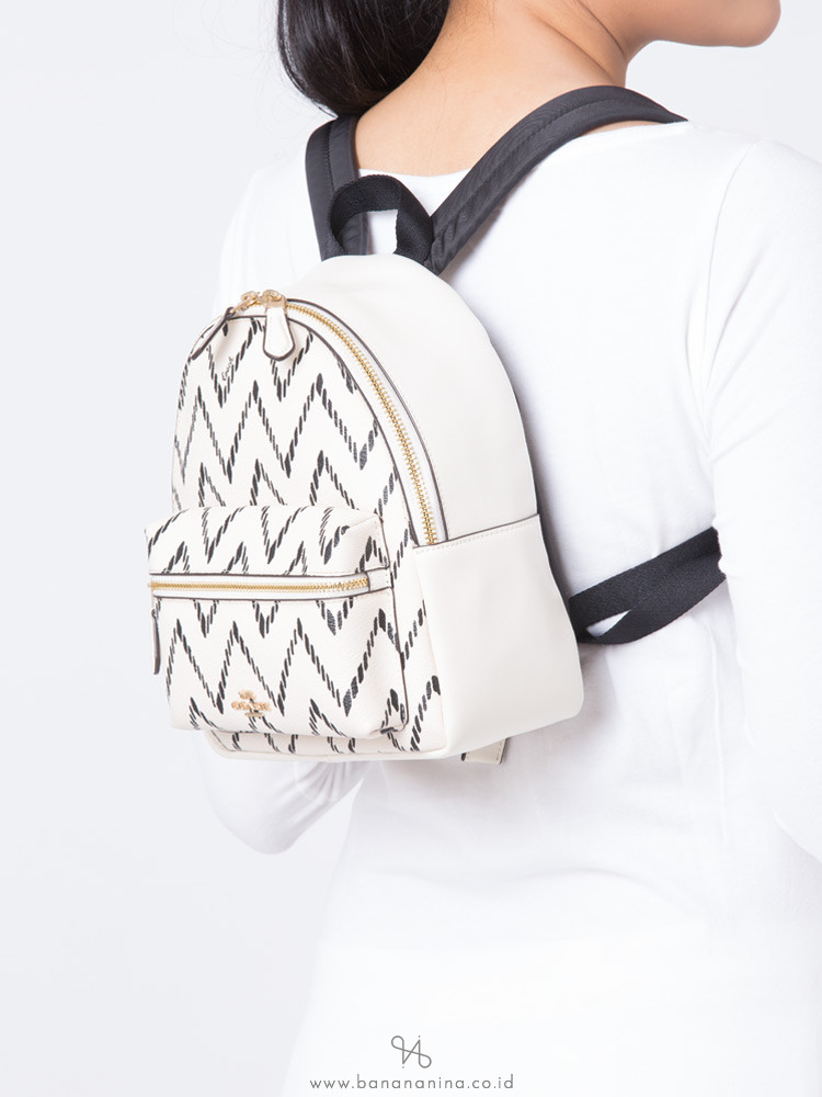 COACH 68098 Geo Chevron Mini Charlie Backpack Black Chalk