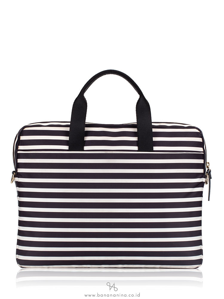 KATE SPADE Nylon Stripe Laptop Bag Black Cream