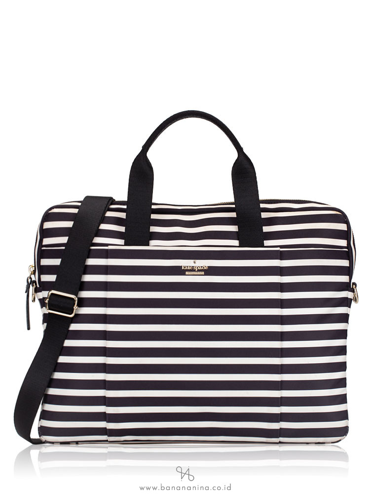KATE SPADE Nylon Stripe Laptop Bag Black Cream