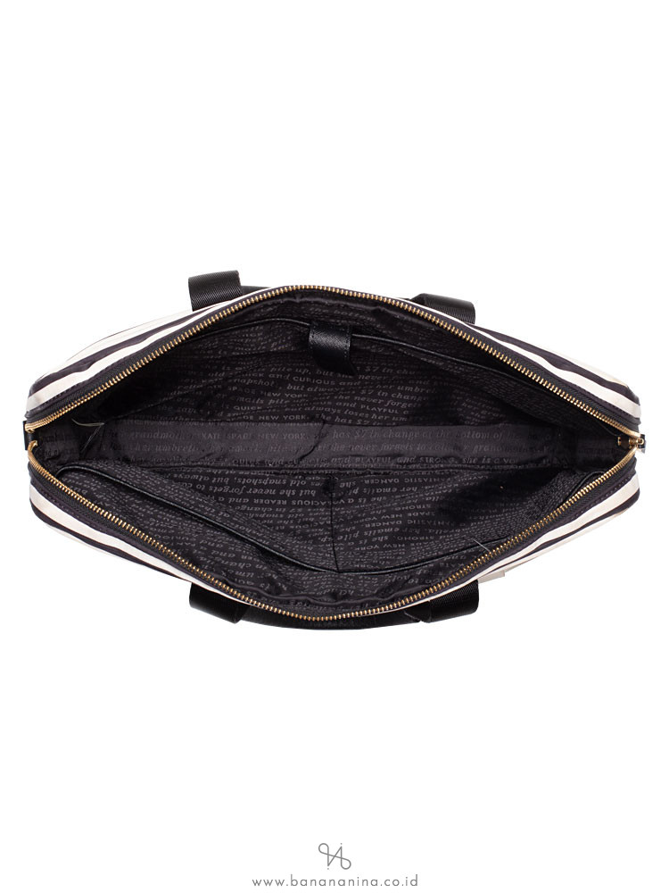 KATE SPADE Nylon Stripe Laptop Bag Black Cream