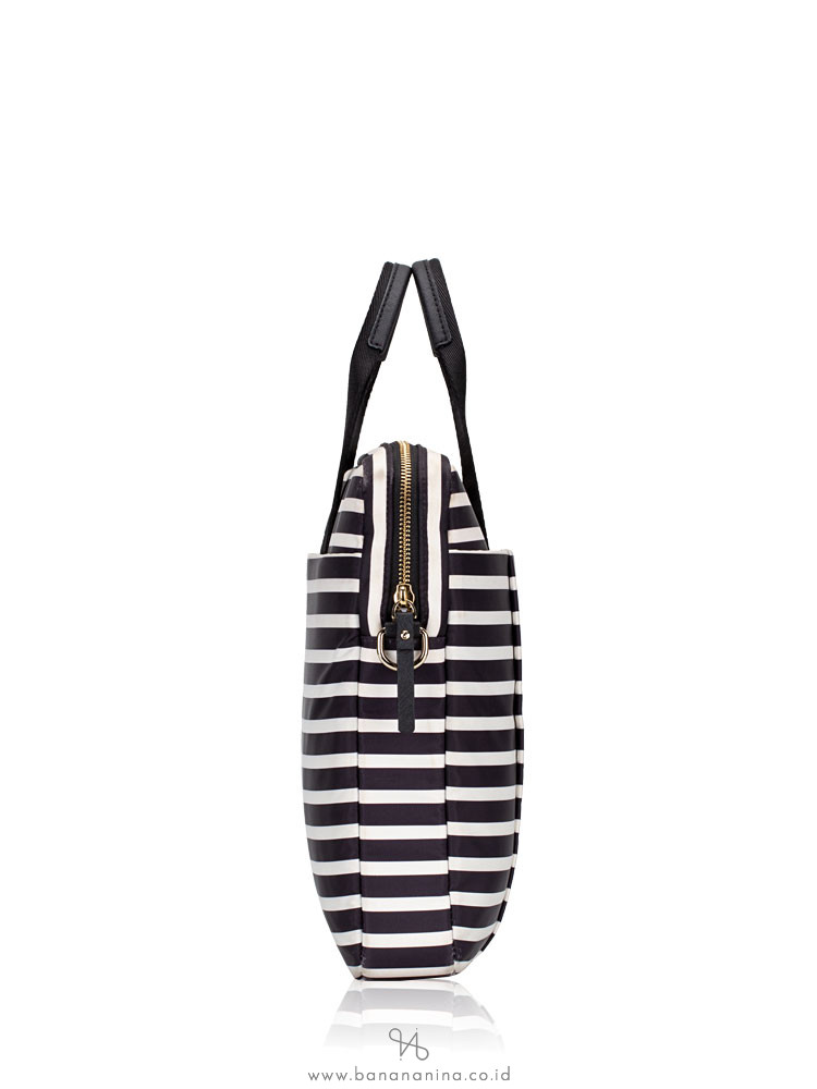 KATE SPADE Nylon Stripe Laptop Bag Black Cream