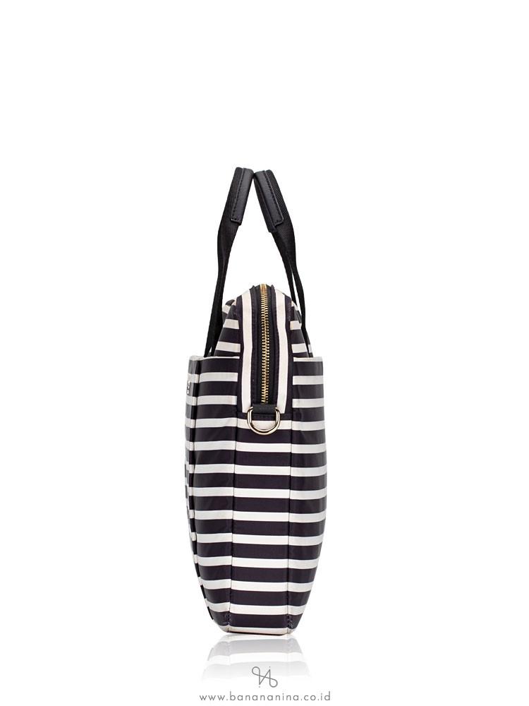 KATE SPADE Nylon Stripe Laptop Bag Black Cream