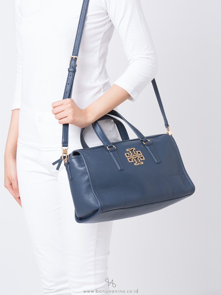 TORY BURCH Britten Leather Satchel Navy