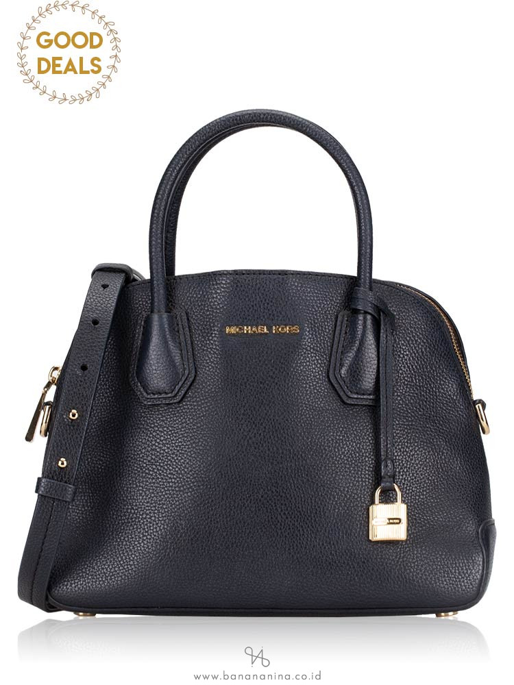 MICHAEL KORS Mercer Medium Leather Dome Satchel Black