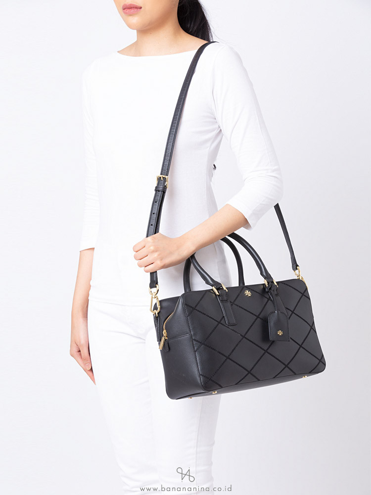 TORY BURCH Robinson Stitched Large Square Satchel Black