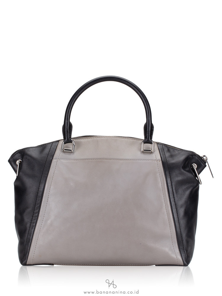 MICHAEL KORS Sadie Large Leather Satchel Ash Grey Black
