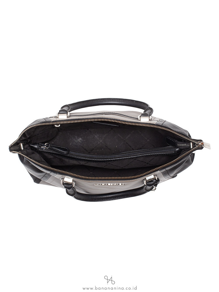 MICHAEL KORS Sadie Large Leather Satchel Ash Grey Black