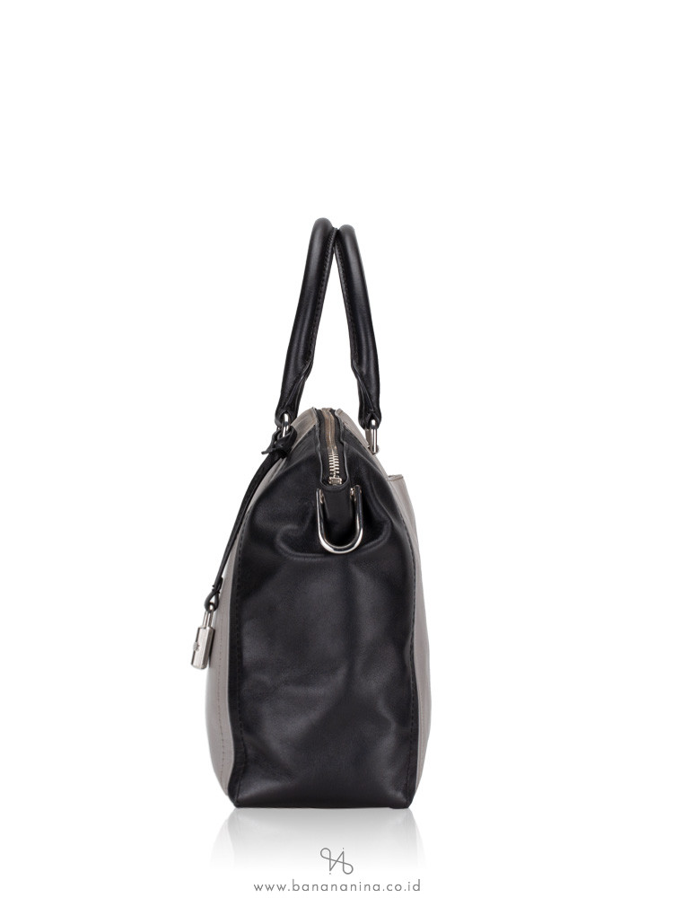 MICHAEL KORS Sadie Large Leather Satchel Ash Grey Black