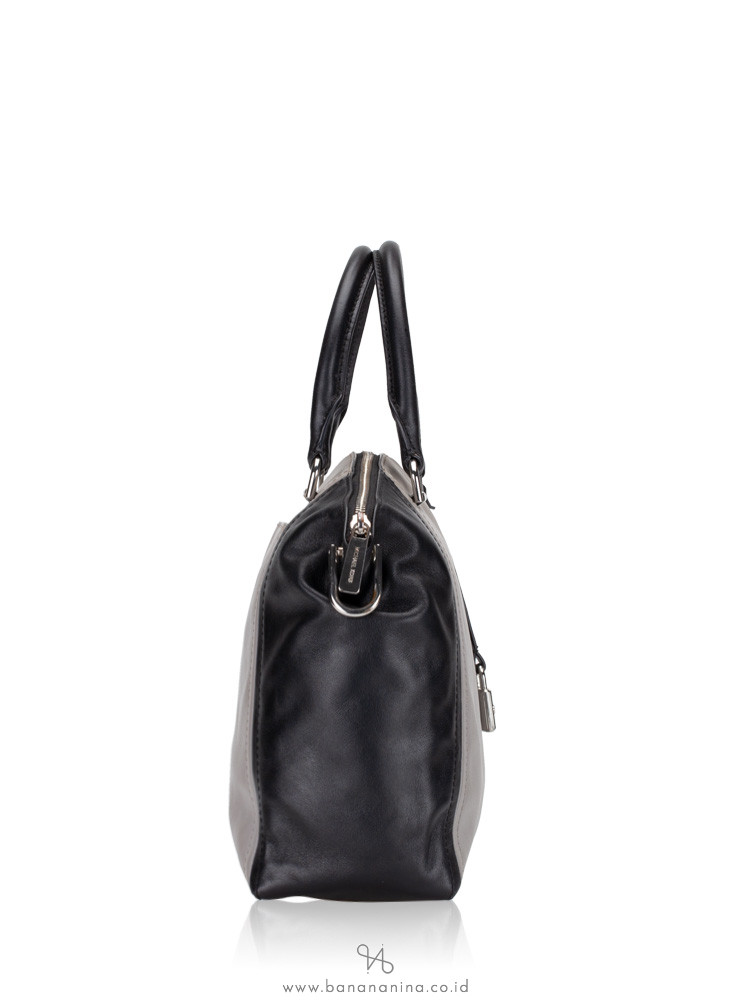 MICHAEL KORS Sadie Large Leather Satchel Ash Grey Black