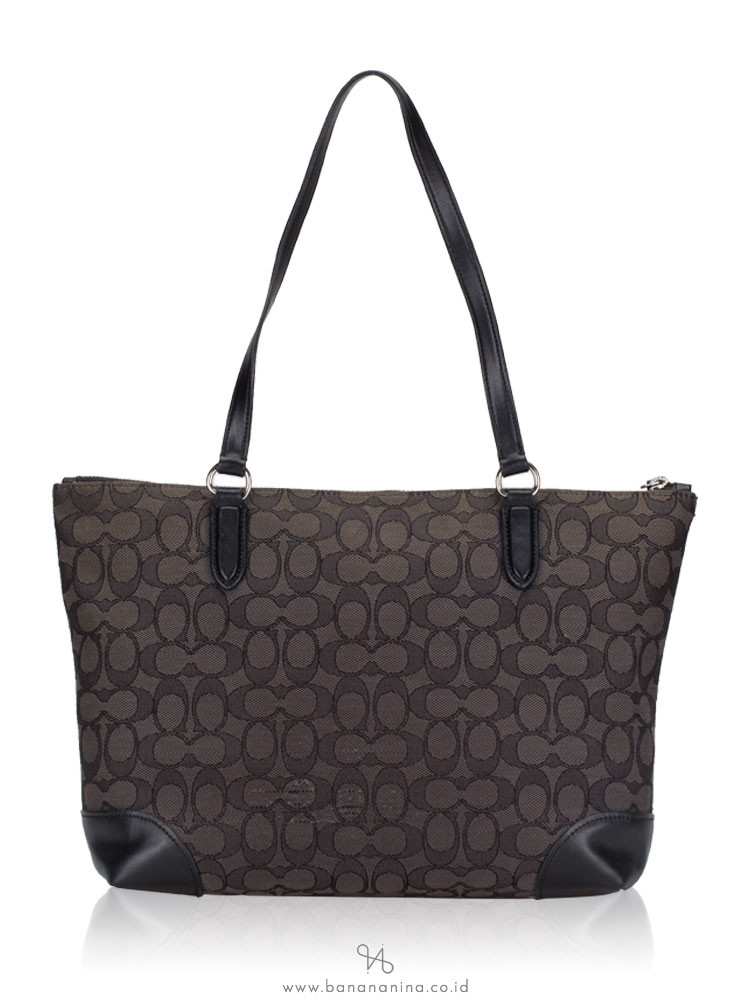 COACH 29958 Outline Signature Zip Tote Black Smoke