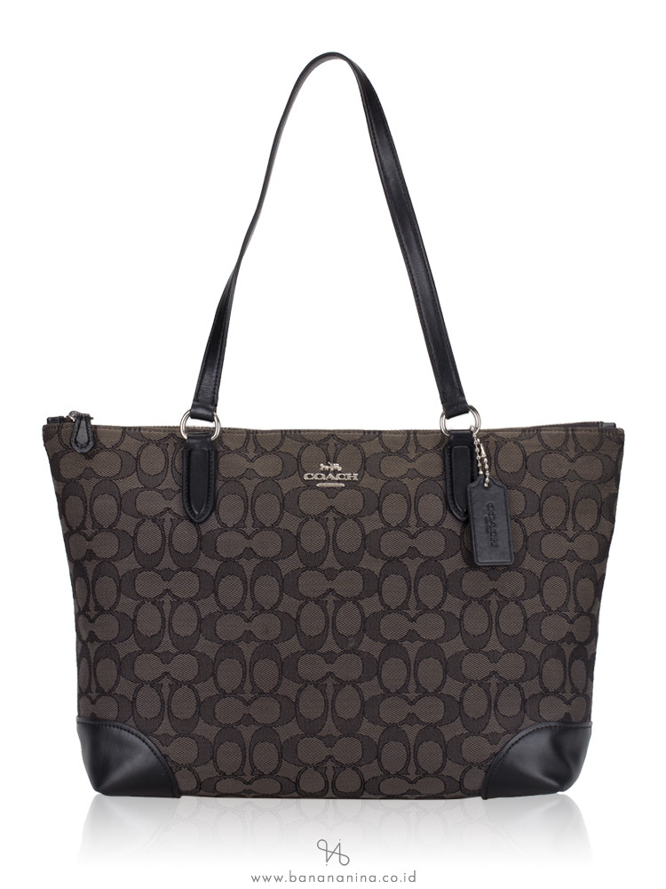 COACH 29958 Outline Signature Zip Tote Black Smoke