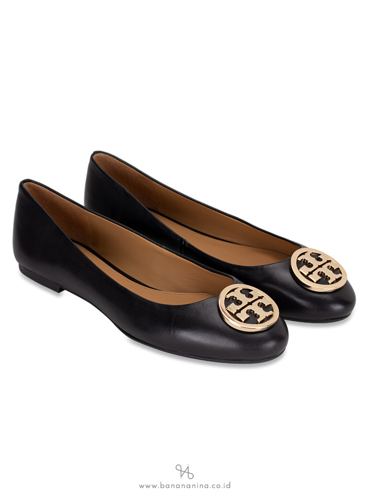 TORY BURCH Benton Leather Flats Perfect Black Sz 7.5