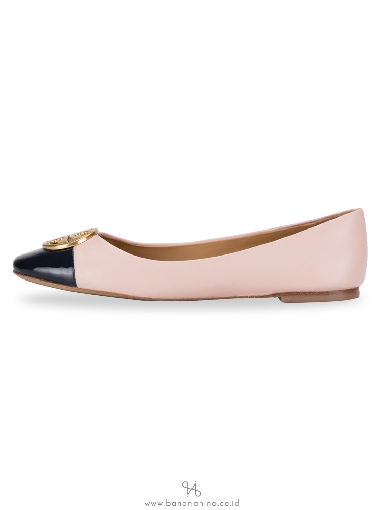 TORY BURCH Chelsea Cap-Toe Leather Flats Sea Shell Perfect Navy Sz 8
