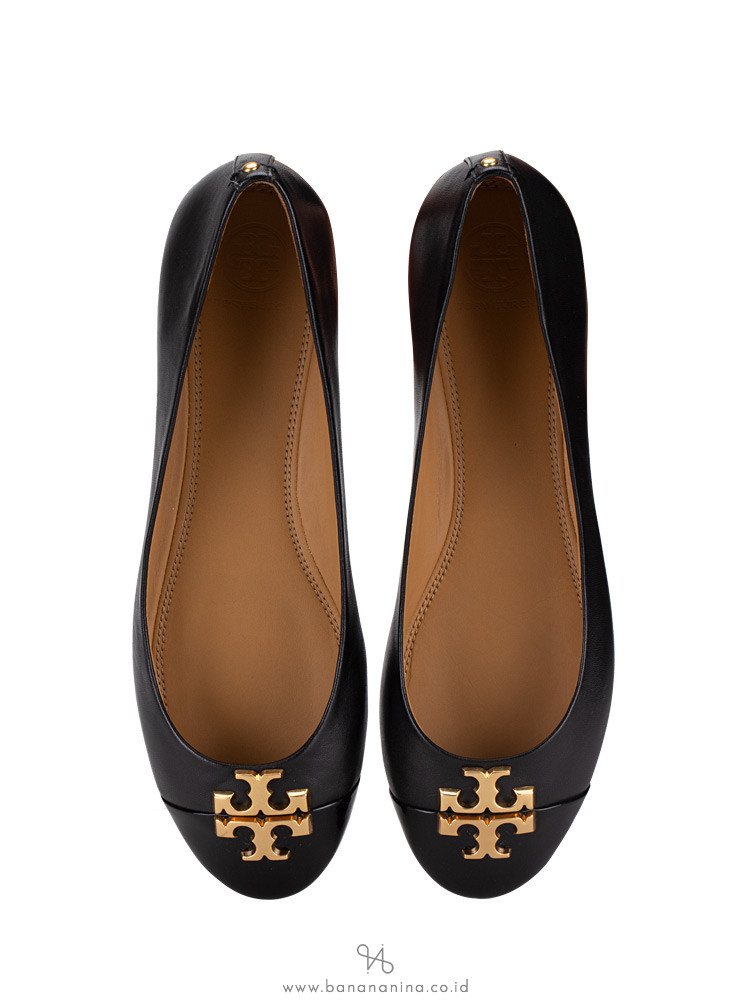 TORY BURCH Everly Leather Ballet Flat Perfect Black Sz 8.5