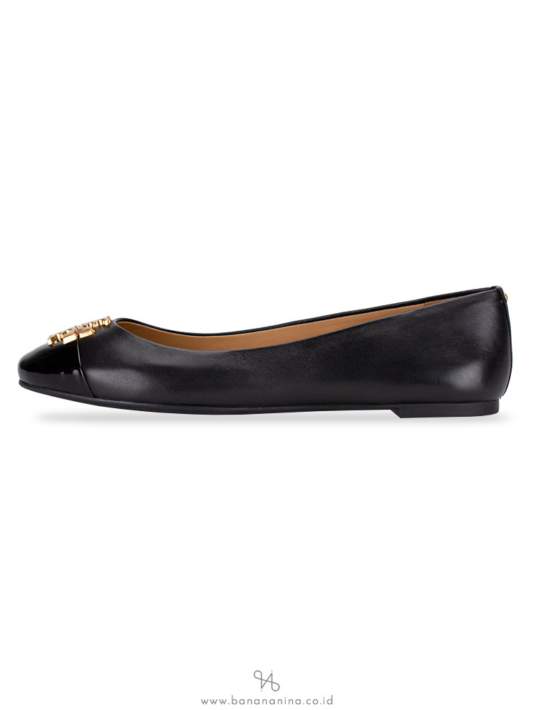 TORY BURCH Everly Leather Ballet Flat Perfect Black Sz 8.5
