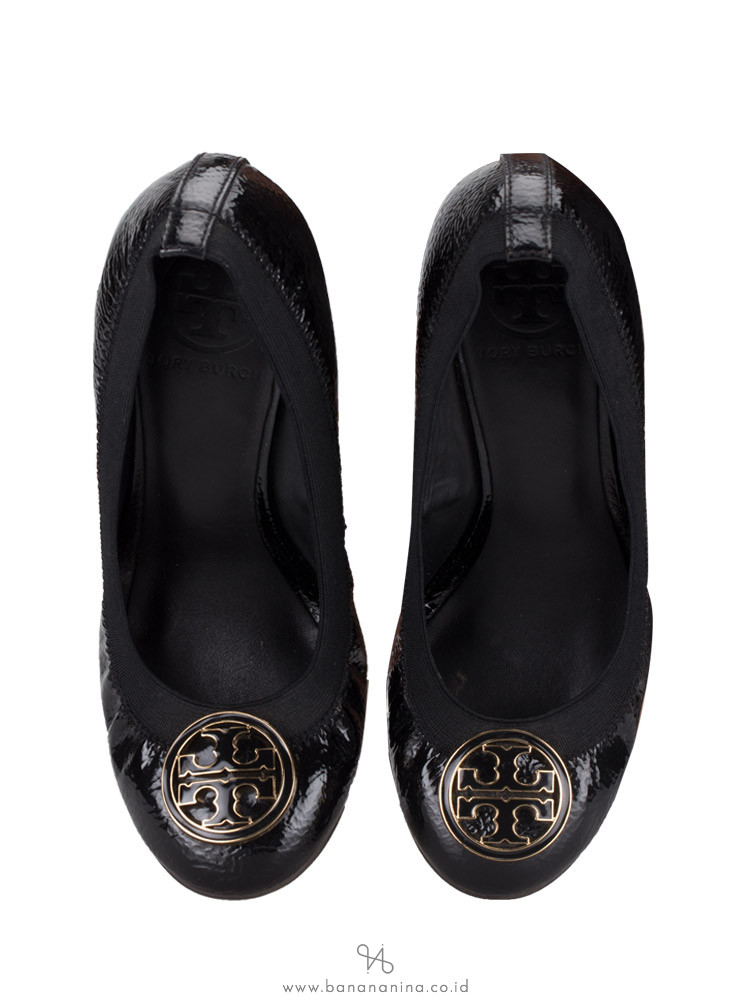TORY BURCH Caroline Leather Wedges Black Sz 6.5