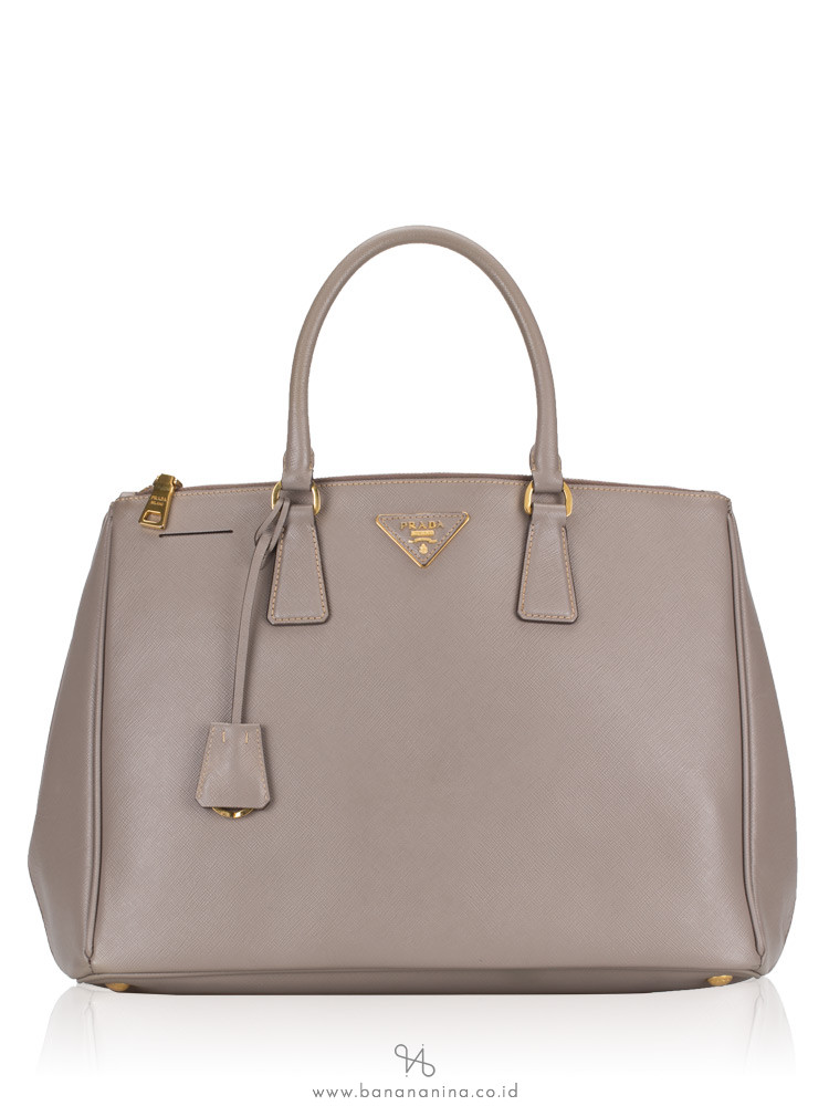 PRADA BN1786 Saffiano Lux Double Zip Tote Argilla