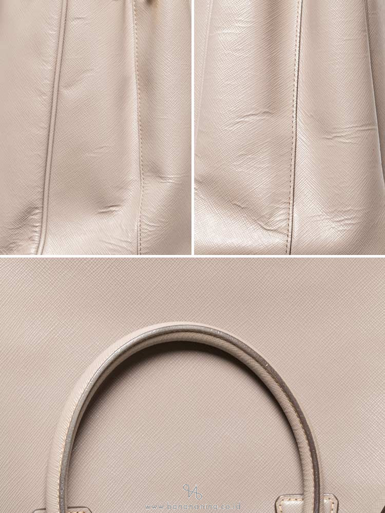 PRADA BN1786 Saffiano Lux Double Zip Tote Argilla