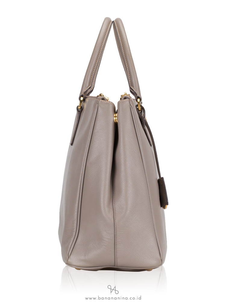 PRADA BN1786 Saffiano Lux Double Zip Tote Argilla