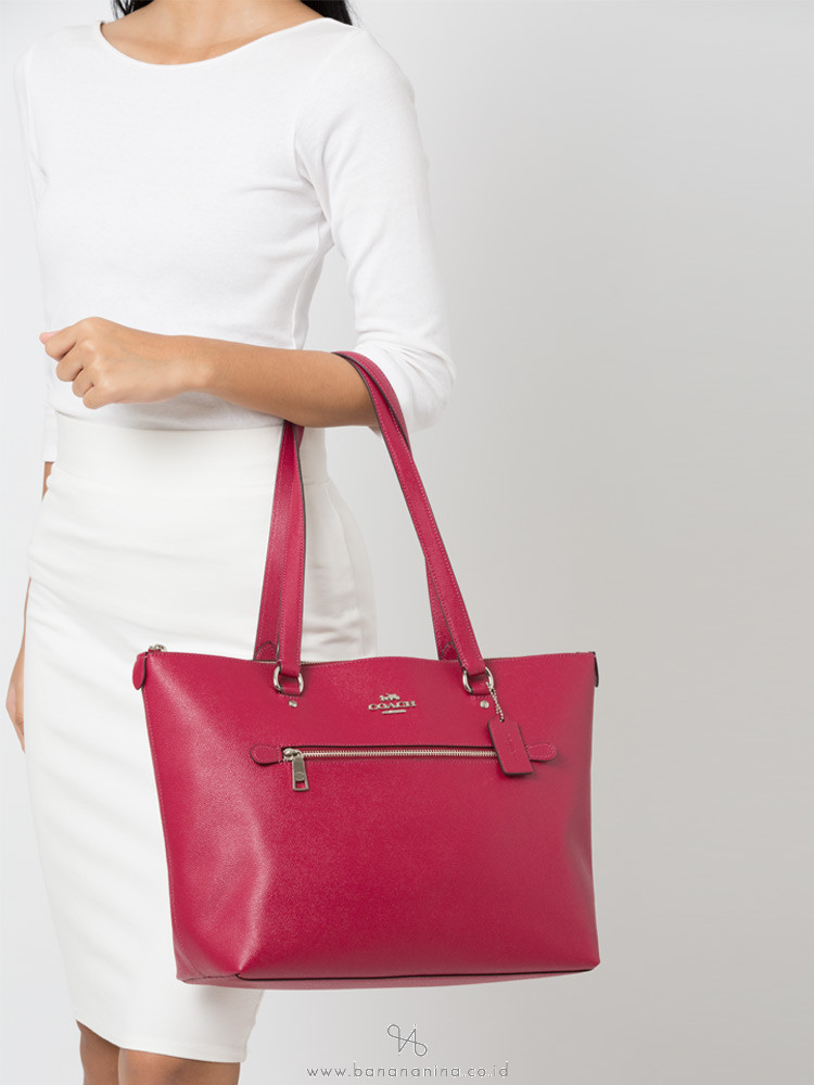 COACH 79608 Crossgrain Leather Gallery Tote Dark Fuchsia