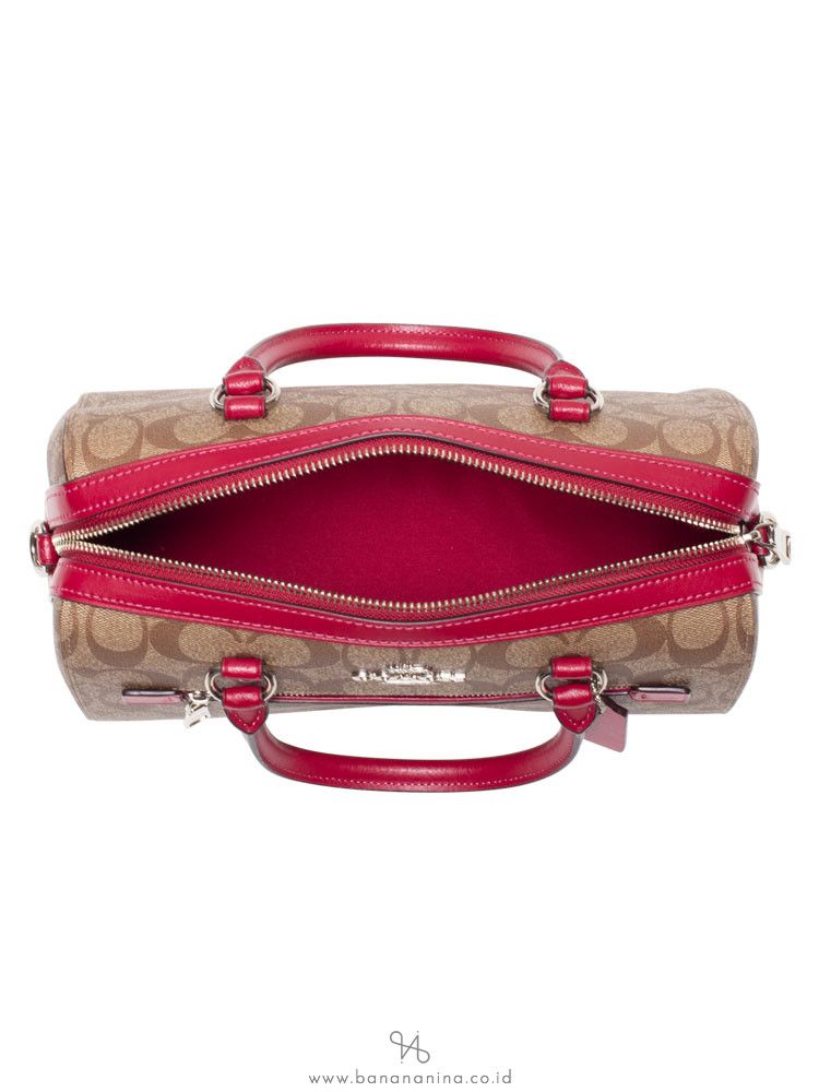 COACH 83607 Signature Rowan Satchel Khaki Dark Fucshia