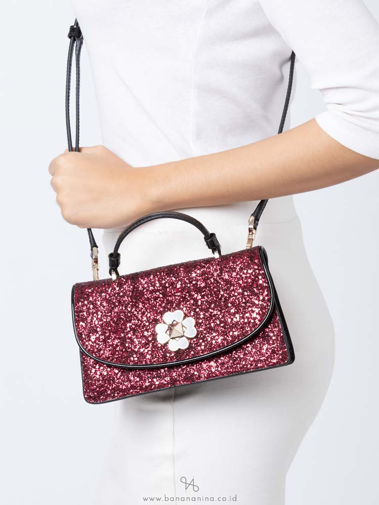 KATE SPADE Odette Glitter Mini Top Handle Crossbody Black Cherry