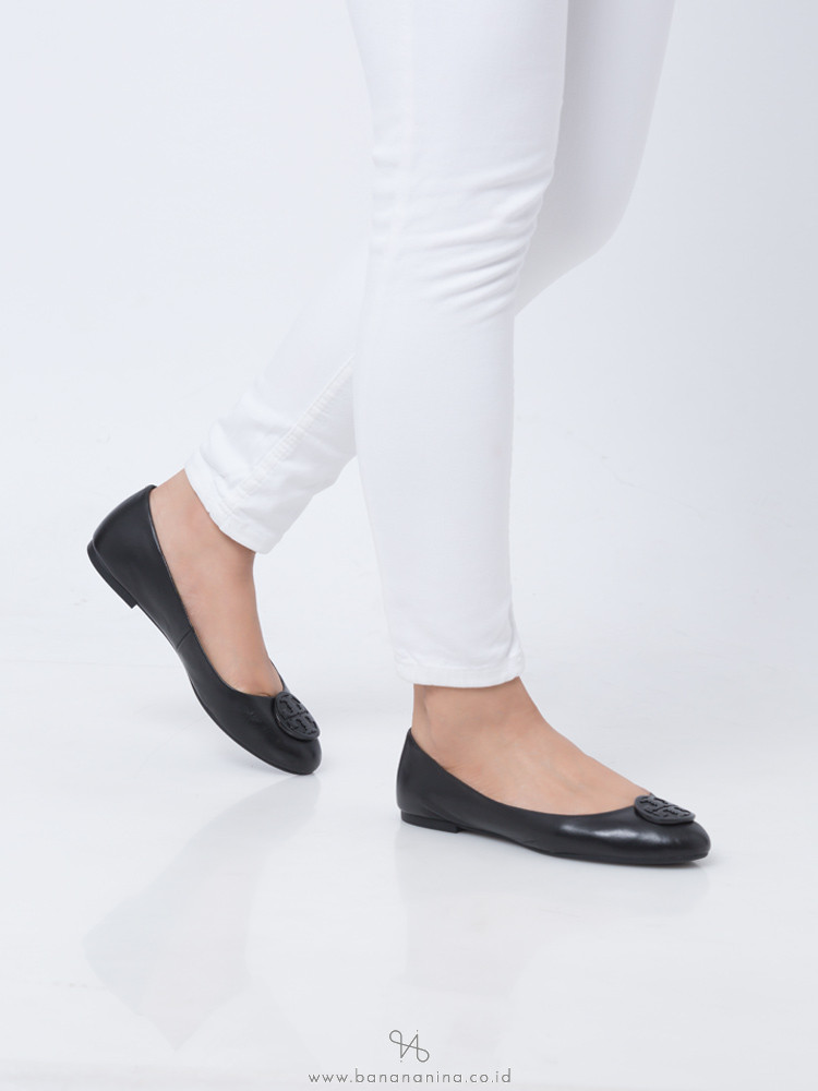 TORY BURCH Benton Leather Flats Perfect Black Multi Sz 8.5