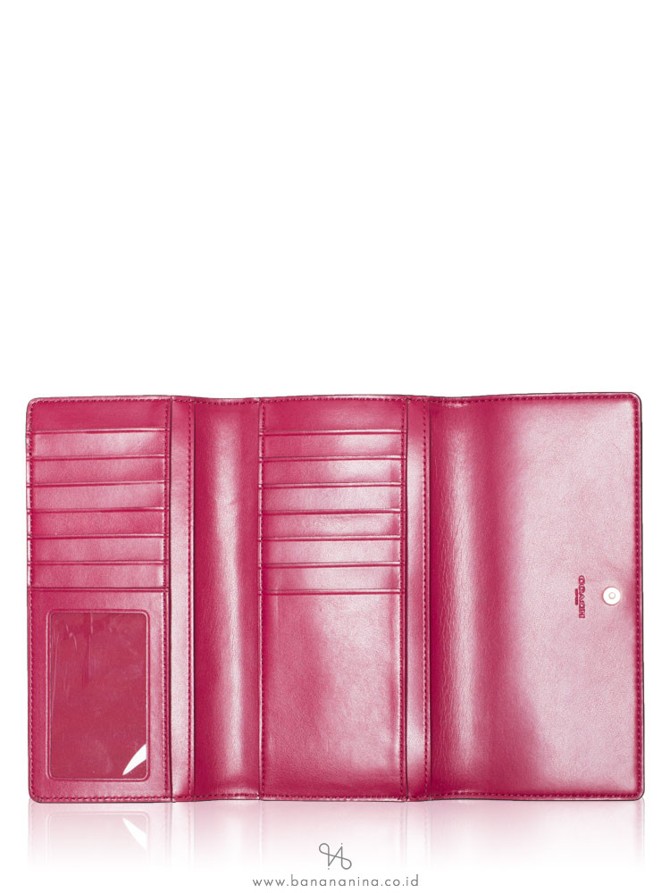 COACH 88024 Signature Trifold Wallet Khaki Dark Fuchsia