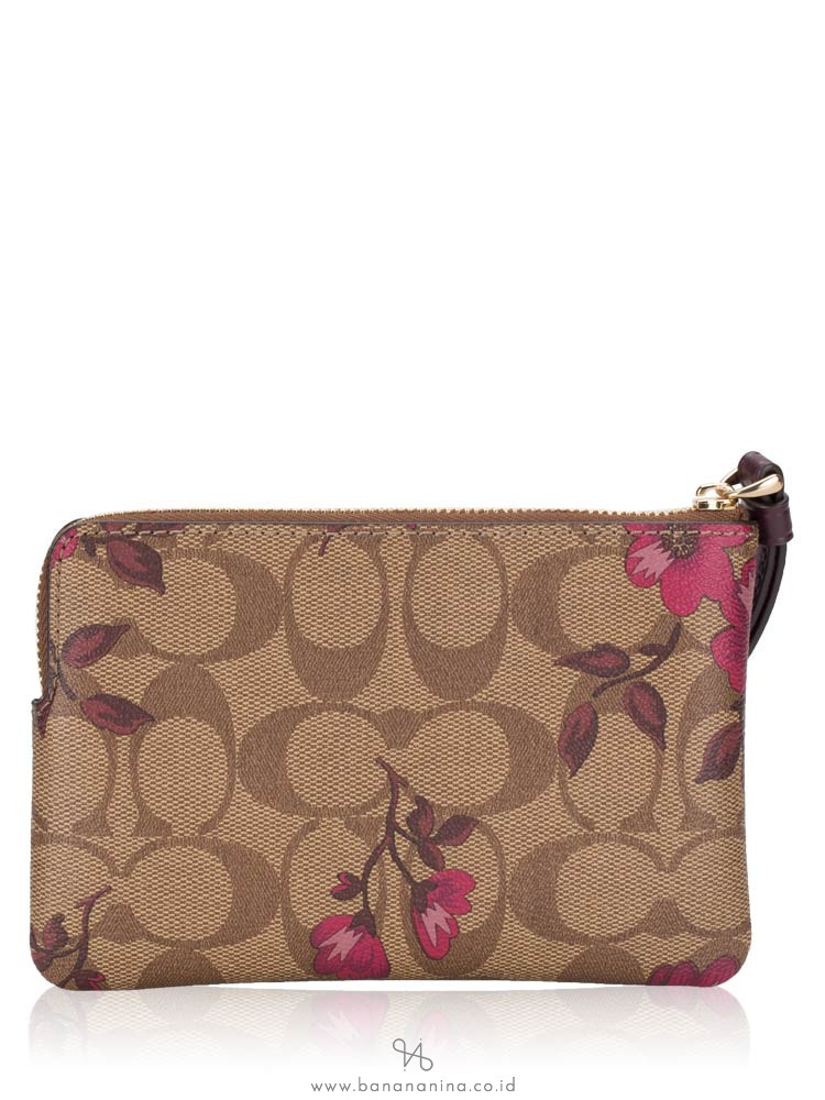 COACH 87780 Signature Victorian Floral Small Wristlet Khaki Berry
