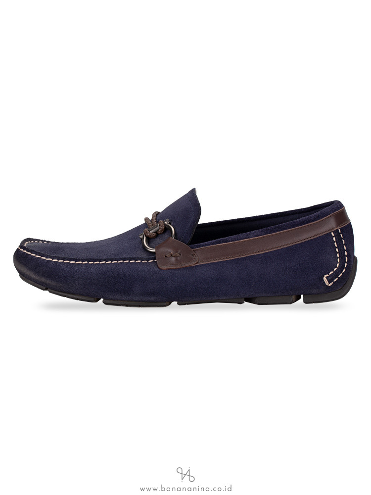SALVATORE FERRAGAMO Men Suede And Calfskin Gancio Driver Navy Sz 8