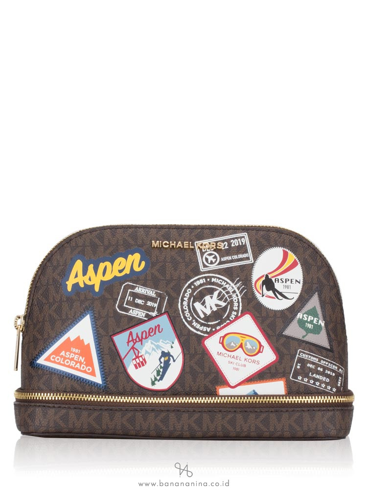 MICHAEL KORS Aspen Large Multifunction Travel Pouch Brown Multi