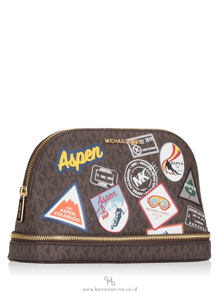 MICHAEL KORS Aspen Large Multifunction Travel Pouch Brown Multi