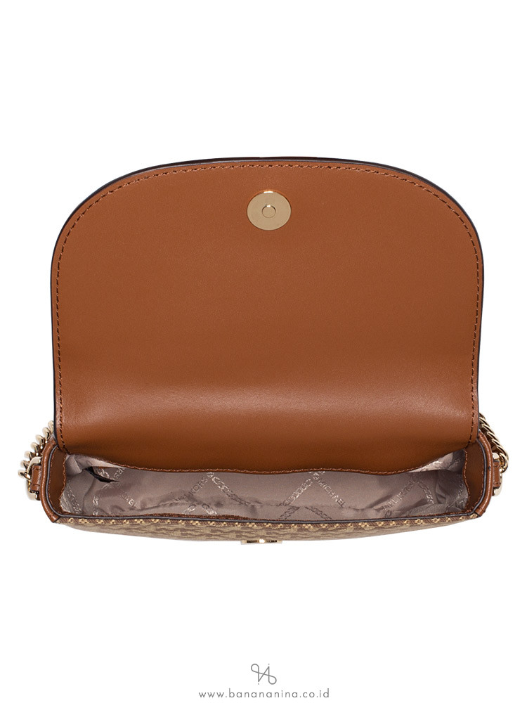 MICHAEL KORS Half Dome Signature Leather Crossbody Beige Ebony