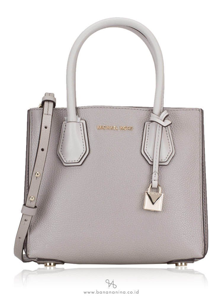 MICHAEL KORS Mercer Accordion Medium Messenger Pearl Grey