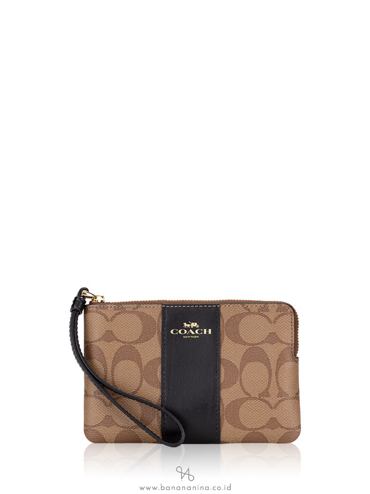 COACH 58035 Signature Small Wristlet Khaki Black