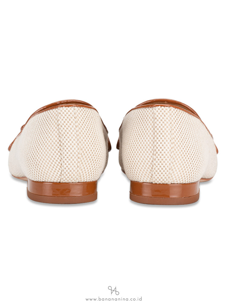TORY BURCH Kira Canvas Loafers Perfect Sand Cuoio Sz 5
