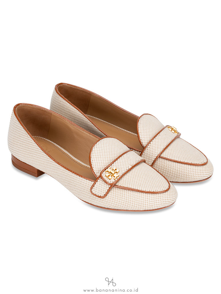 TORY BURCH Kira Canvas Loafers Perfect Sand Cuoio Sz 5