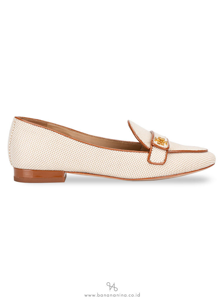 TORY BURCH Kira Canvas Loafers Perfect Sand Cuoio Sz 5