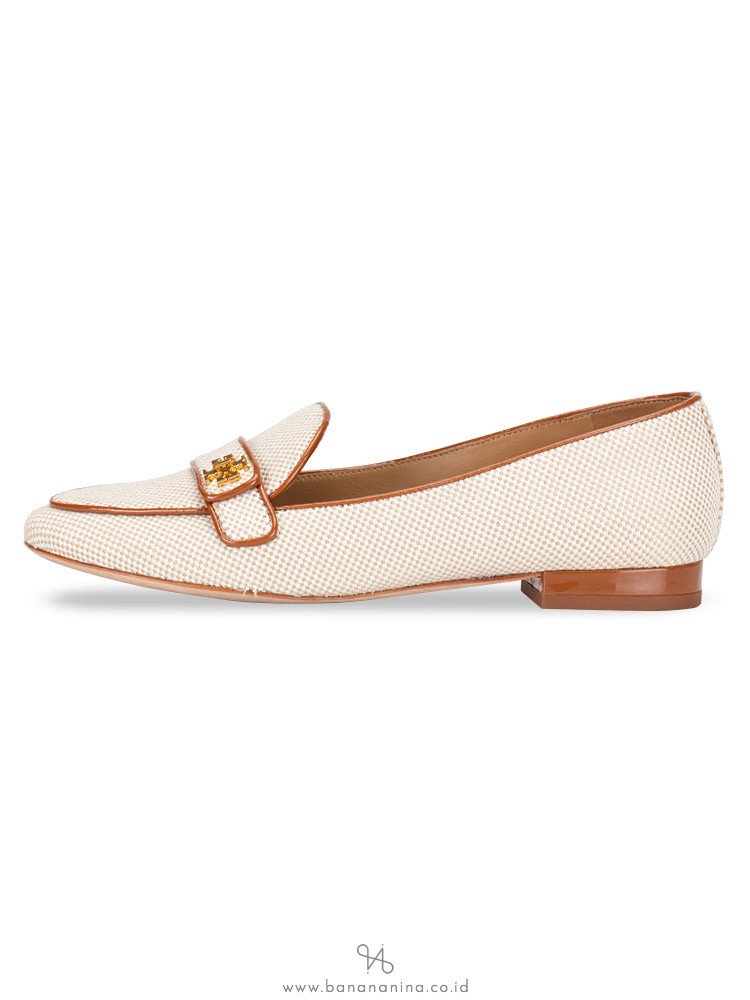 TORY BURCH Kira Canvas Loafers Perfect Sand Cuoio Sz 5