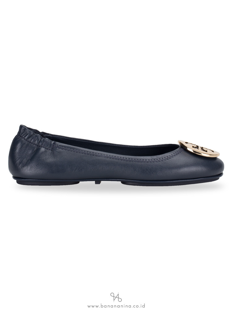 TORY BURCH Minnie Travel Flats Ink Navy Gold Sz 6