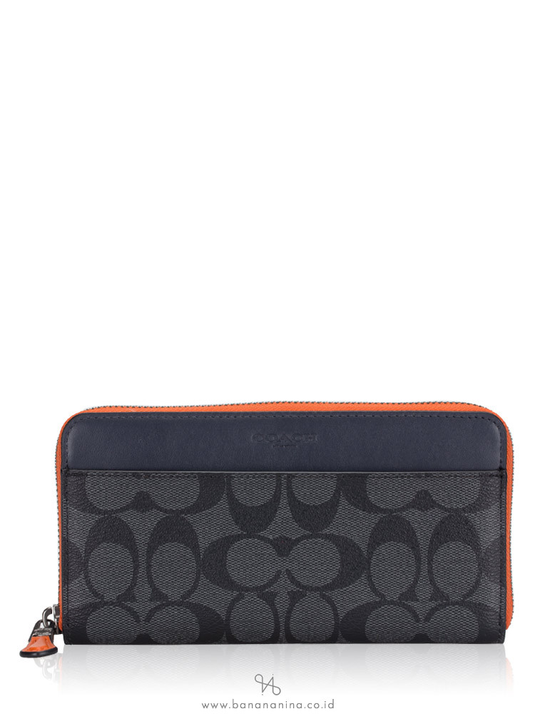 COACH Men 78202 Signature Accordion Colorblock Wallet Charcoal Blue Multi