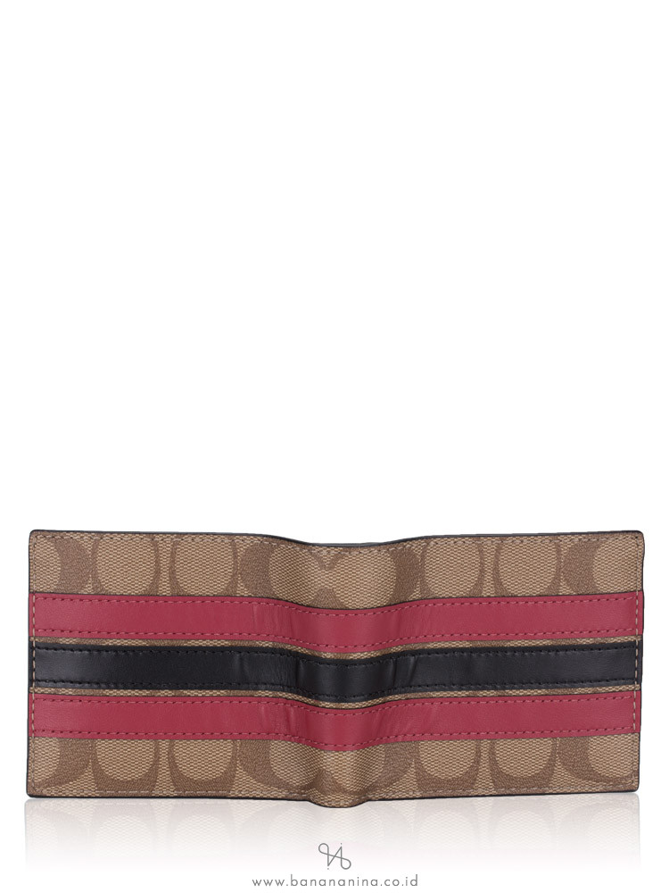 COACH Men 86110 Signature Boxed Id Billfold Fob Wallet Tan Multi